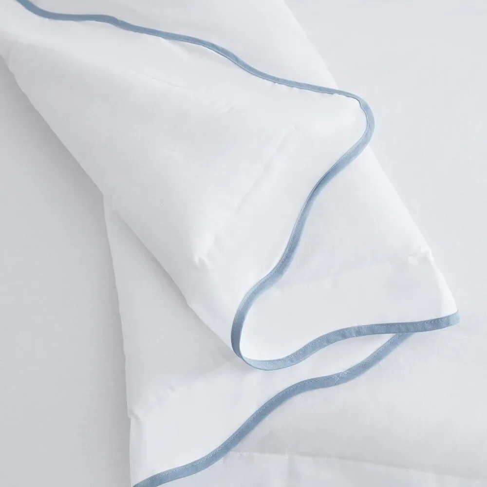NEW Martha Stewart Cotton Percale 3 Piece King Comforter Set Blue Scallop